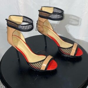 GX by Gwen Stefani Black and Tan Mesh Stiletto Heels